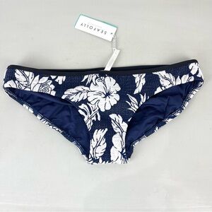 NEW Seafolly Hipster Cheeky Bikini Bottom Blue Tropical Pineapple Print Size 10